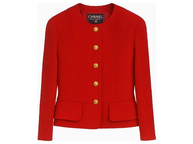 Chanel Boutique Tweed Jacke Rot - Ansicht 2