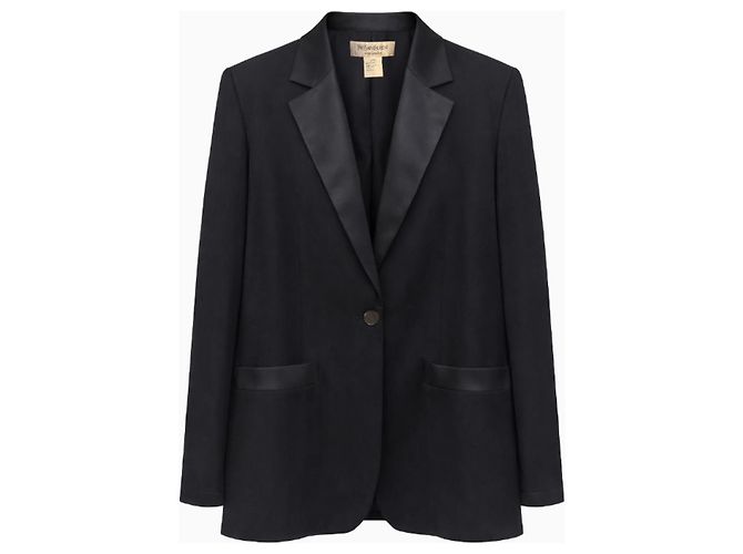 Yves Saint Laurent Schwarzer Wollblazer mit Satinrevers Rive Gauche - Ansicht 2
