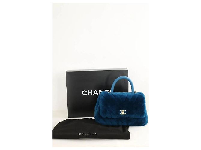 Chanel Borsa a Spalla Coco Handle in Pelle Blu - vista 8