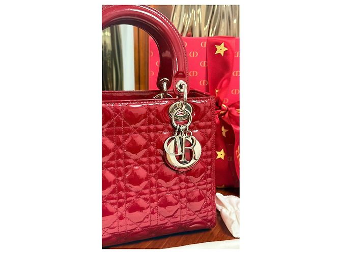 Christian Dior Lady Dior Medio in vernice Rosso - vista 2