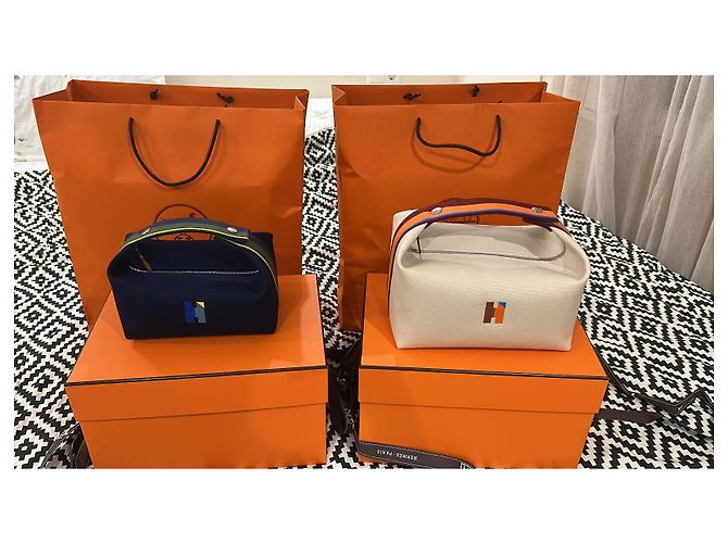 Hermès Bride a Brac Neceser de tela de algodón azul - vista 10
