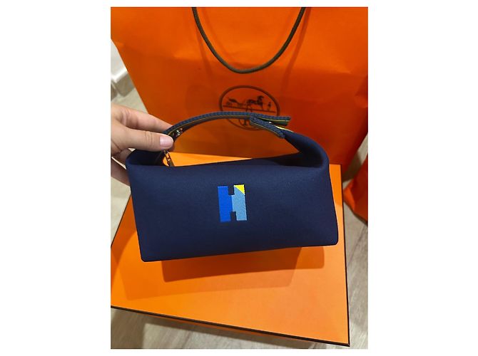 Hermès Bride a Brac Neceser de tela de algodón azul - vista 2