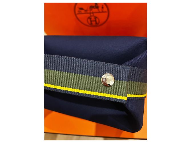 Hermès Bride a Brac Neceser de tela de algodón azul - vista 3
