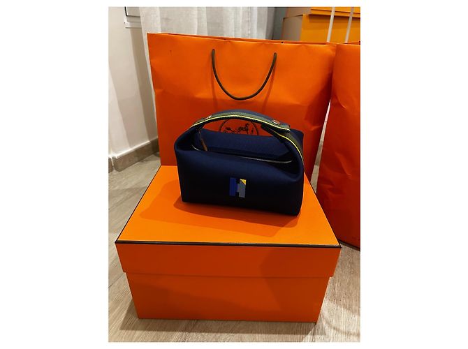 Hermès Bride a Brac Neceser de tela de algodón azul - vista 4