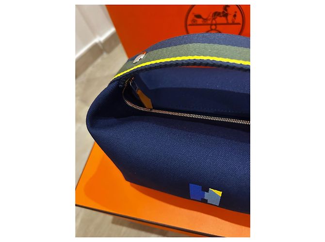 Hermès Bride a Brac Neceser de tela de algodón azul - vista 5