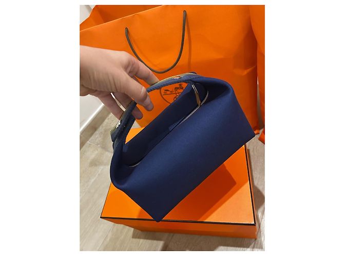 Hermès Bride a Brac Neceser de tela de algodón azul - vista 6