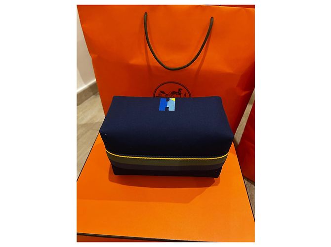 Hermès Bride a Brac Neceser de tela de algodón azul - vista 7