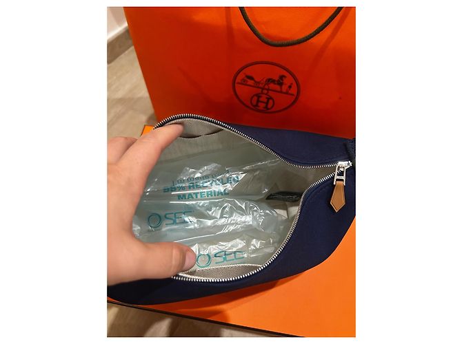 Hermès Bride a Brac Neceser de tela de algodón azul - vista 8