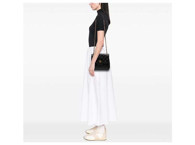 Chanel Schwarz Kleine Quadratische Lammleder Gerade Einfache Klappe - Ansicht 8