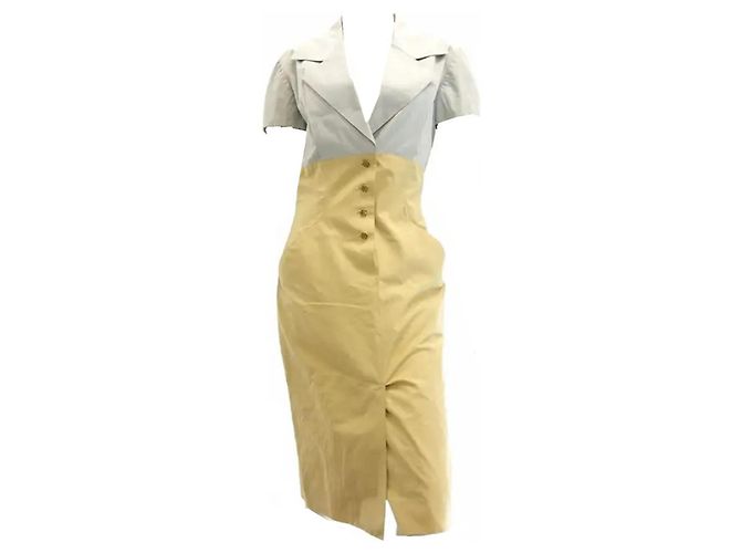 Hermès Hemdkleid Gelb Grau Baumwolle Mehrfarben - Ansicht 5