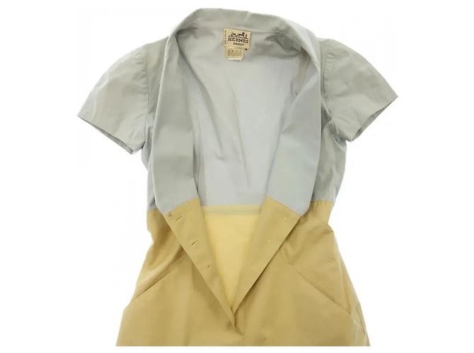 Hermès Hemdkleid Gelb Grau Baumwolle Mehrfarben - Ansicht 8