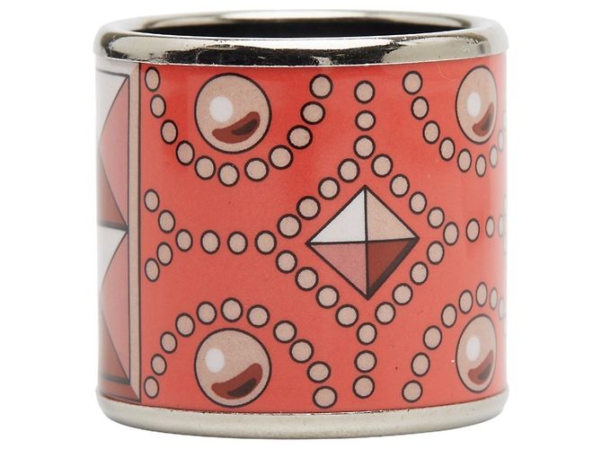 Ring Anello per foulard Motivo Collier de Chien Hermès Argento Arancione - vista 3