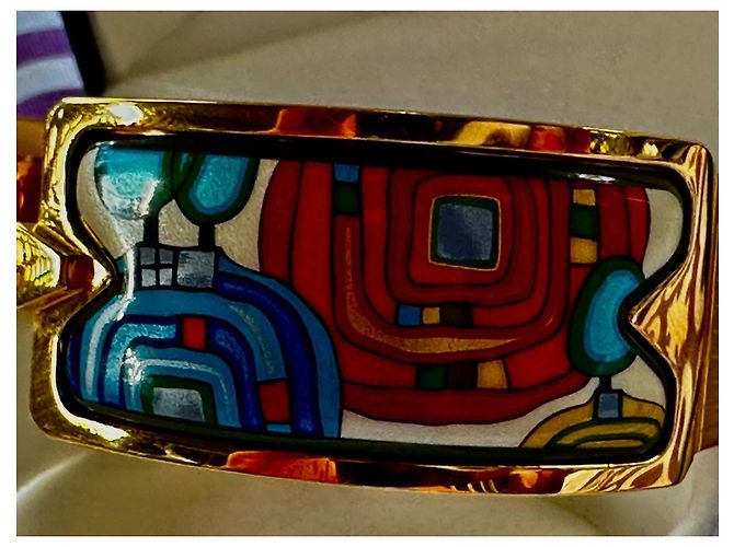 Bracciale largo in oro con chiusura Frey Wille - Design Hundertwasser Multicolore - vista 3