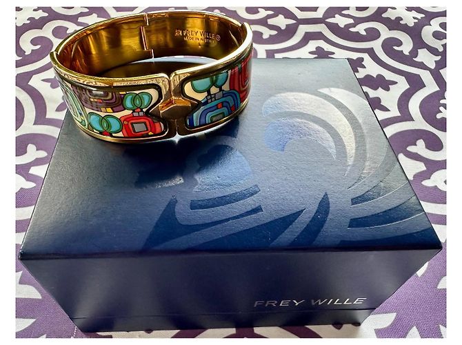 Bracciale largo in oro con chiusura Frey Wille - Design Hundertwasser Multicolore - vista 4