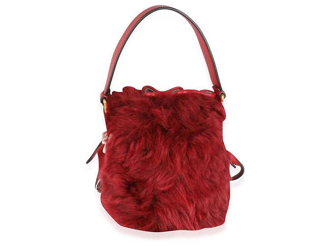 Mon Tresor Borsa a secchiello Mini Mon Trésor in pelliccia di agnello rossa e pelle di vitello Fendi - vista 4