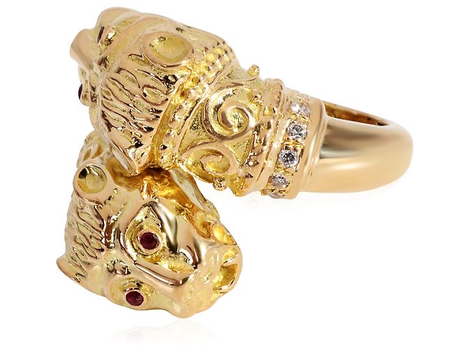 Anello Zolotas Heritage Doppia Testa in Rubino e Diamante in Oro Giallo 18k 1/10 Ctw - vista 2