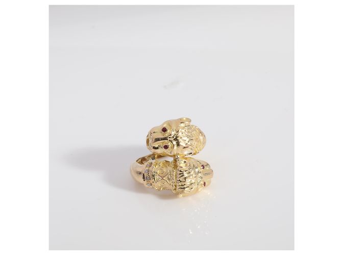 Anello Zolotas Heritage Doppia Testa in Rubino e Diamante in Oro Giallo 18k 1/10 Ctw - vista 3
