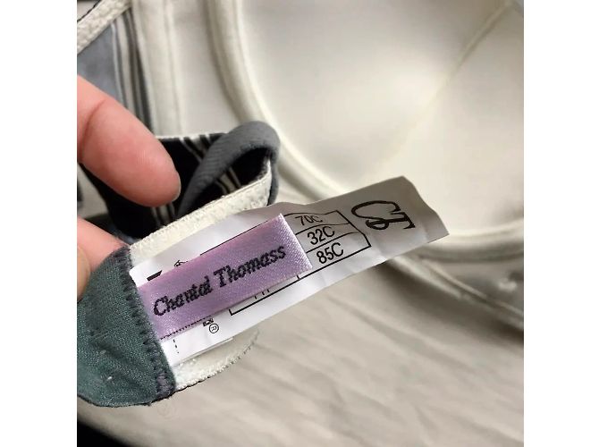 Chantal Thomass Sutiã de Cetim Branco e Cinza Esverdeado - vista 6
