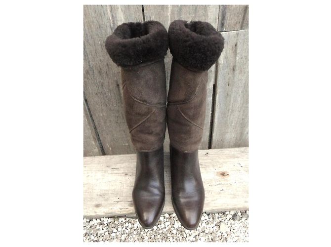 Botas Bally de shearling y cuero marrón oscuro - vista 3