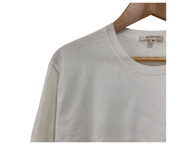 Autre Marque BLAMINK Kurzarm Rundhals Strickpullover Weiß - Ansicht 3