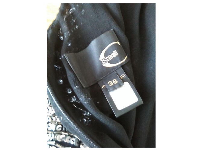 Just Cavalli ROBERTO CAVALLI SEIDENCREPE-KLEID MIT PAILLETTEN. Schwarz - Ansicht 2