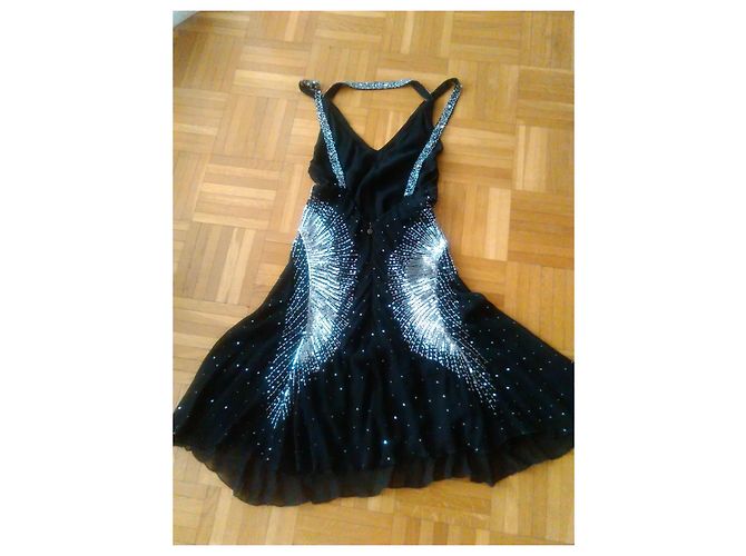 Just Cavalli ROBERTO CAVALLI SEIDENCREPE-KLEID MIT PAILLETTEN. Schwarz - Ansicht 3