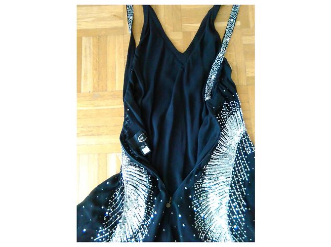 Just Cavalli ROBERTO CAVALLI SEIDENCREPE-KLEID MIT PAILLETTEN. Schwarz - Ansicht 6