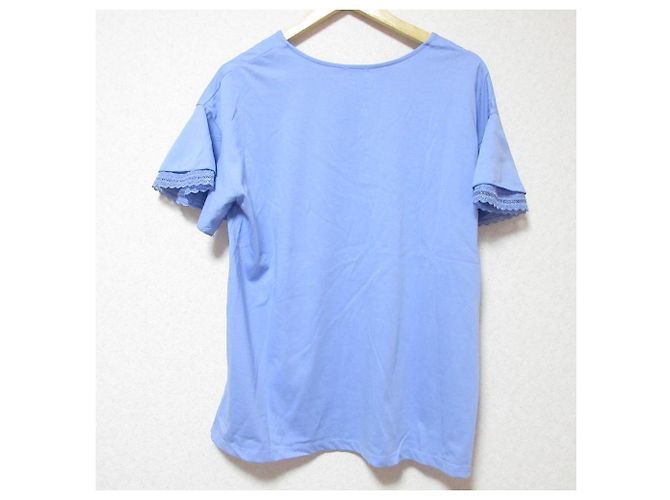 Autre Marque Kumikyoku Sweatfleckgeschützter, wasserabweisender GIZA Baumwoll-Jersey-Pullover mit Rüschenärmeln Blau Hellblau - Ansicht 2