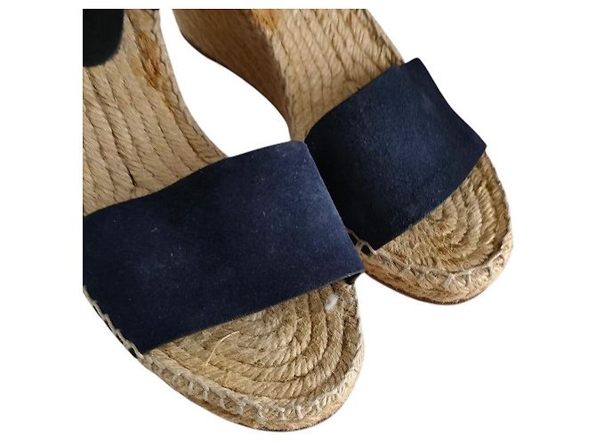 Céline Sandali con zeppa in suede Celine Blu Beige Blu navy - vista 12
