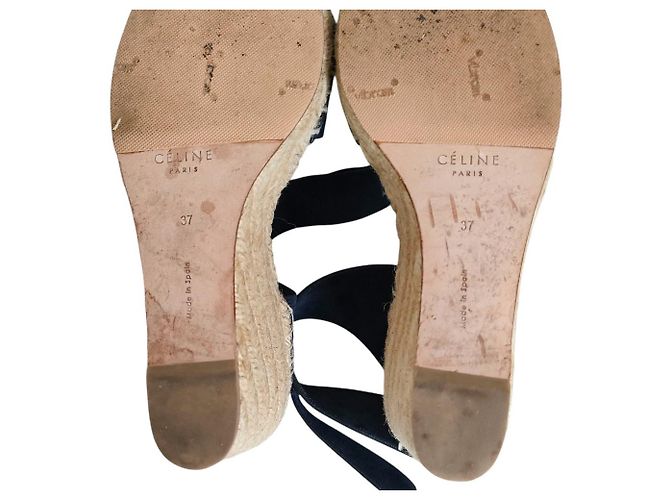 Céline Sandali con zeppa in suede Celine Blu Beige Blu navy - vista 15