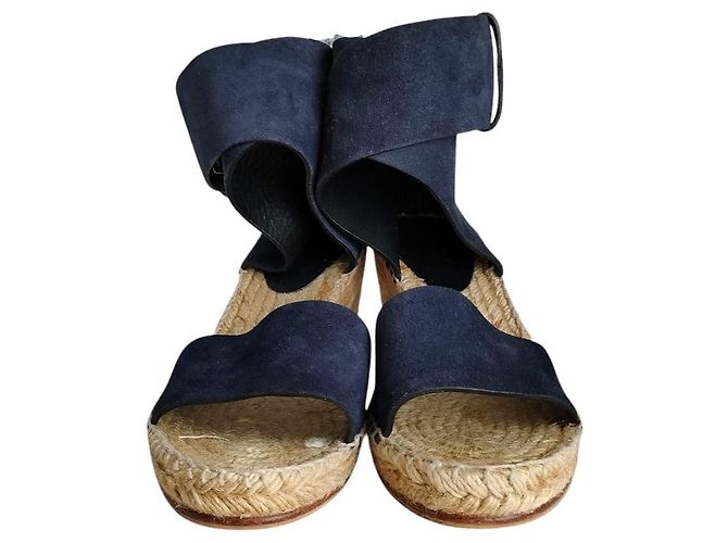 Céline Sandali con zeppa in suede Celine Blu Beige Blu navy - vista 2