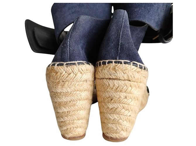 Céline Sandali con zeppa in suede Celine Blu Beige Blu navy - vista 3