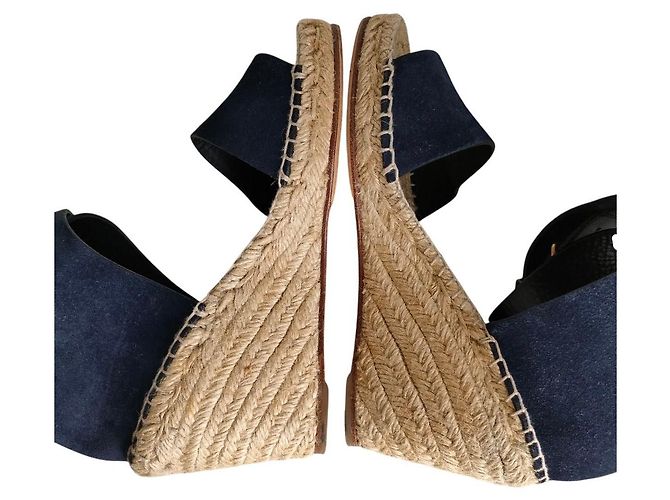 Céline Sandali con zeppa in suede Celine Blu Beige Blu navy - vista 4