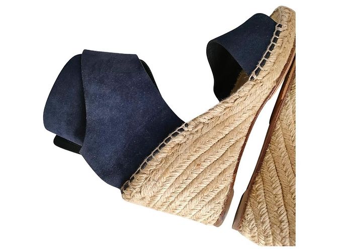 Céline Sandali con zeppa in suede Celine Blu Beige Blu navy - vista 5