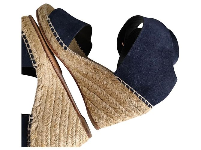 Céline Sandali con zeppa in suede Celine Blu Beige Blu navy - vista 6