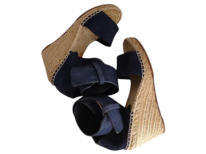 Céline Sandali con zeppa in suede Celine Blu Beige Blu navy - vista 7