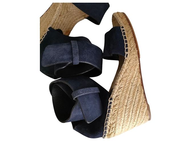 Céline Sandali con zeppa in suede Celine Blu Beige Blu navy - vista 8