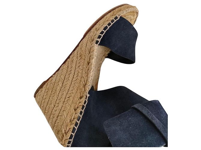 Céline Sandali con zeppa in suede Celine Blu Beige Blu navy - vista 9