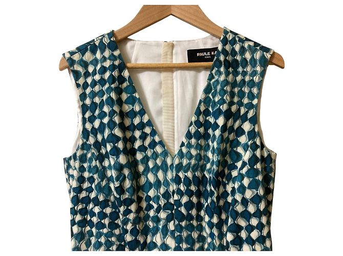Autre Marque V-Ausschnitt Kleid Paule Ka Weiß Blau - Ansicht 4