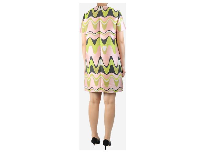 Emilio Pucci Vestido shift de jacquard de olas rosa y verde - talla UK 14 - vista 2