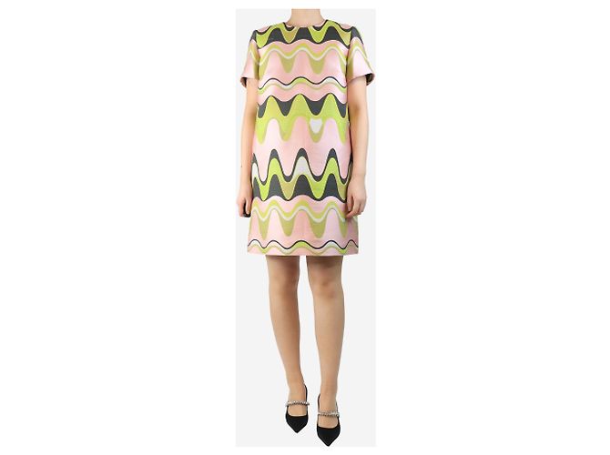 Emilio Pucci Vestido shift de jacquard de olas rosa y verde - talla UK 14 - vista 3