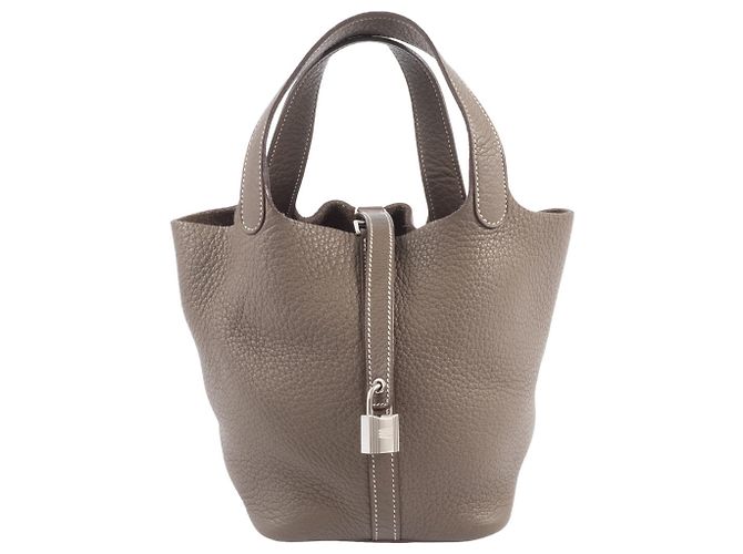 Borsa Tote Hermès Picotin Lock PM 18 in Grigio Etoupe Taupe - vista 2