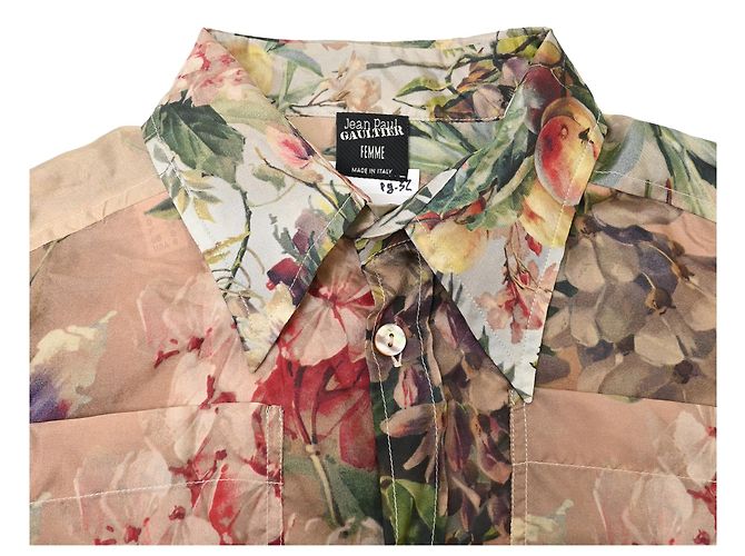 Camicia button-down in seta multicolore con stampa floreale di Jean Paul Gaultier - vista 5