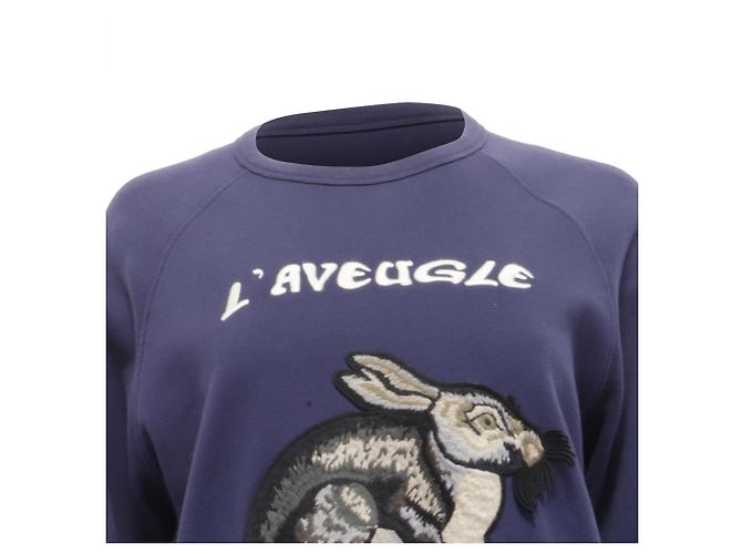Gucci L'Aveugle Par Amour Pullover aus navyblauer Baumwolle mit Hasenapplikation Marineblau - Ansicht 2