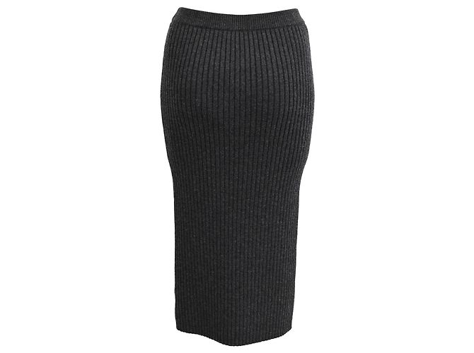 Falda midi ajustada de punto acanalado Michael Kors en lana gris - vista 3
