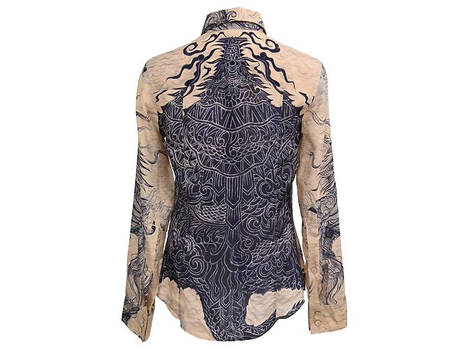 Camicia con bottoni stampata Jean Paul Gaultier in seta multicolore - vista 3