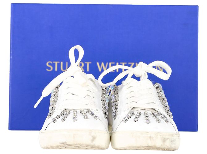 Tênis Convertíveis Goldie Shine Stuart Weitzman em Couro Branco Cru - vista 9