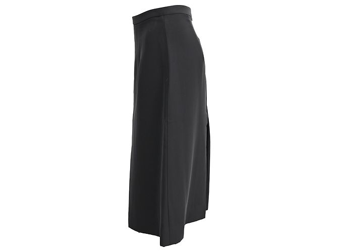 Edge Céline Celine Midi A-Linien-Rock mit vorderer Schlitze aus schwarzem Polyester - Ansicht 2