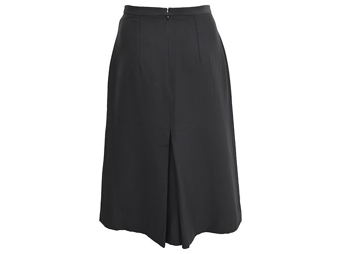 Edge Céline Celine Midi A-Linien-Rock mit vorderer Schlitze aus schwarzem Polyester - Ansicht 3