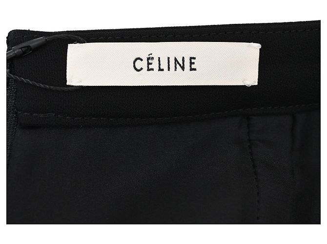 Edge Céline Celine Midi A-Linien-Rock mit vorderer Schlitze aus schwarzem Polyester - Ansicht 4